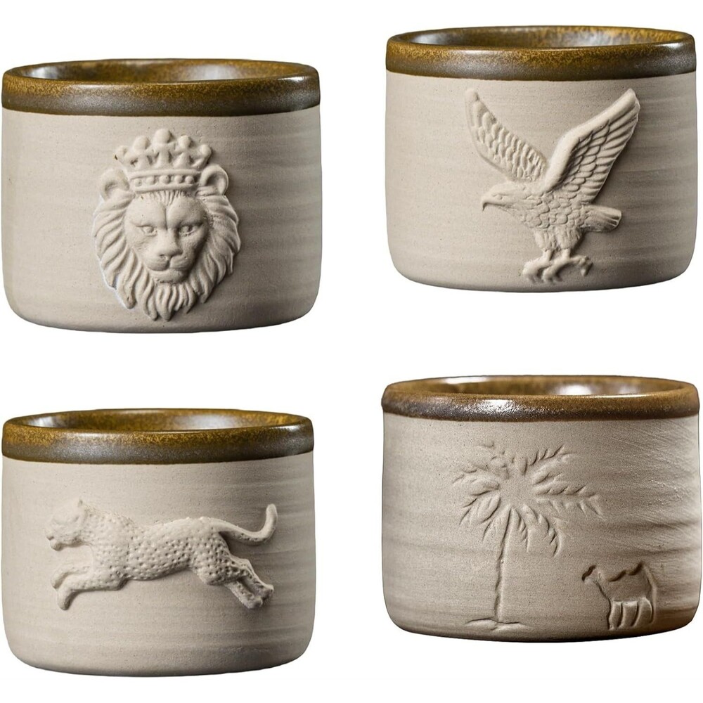 Ceramic Espresso Cups Set of 4 Stoneware 4 oz Demitasse Animal Coffee Cups